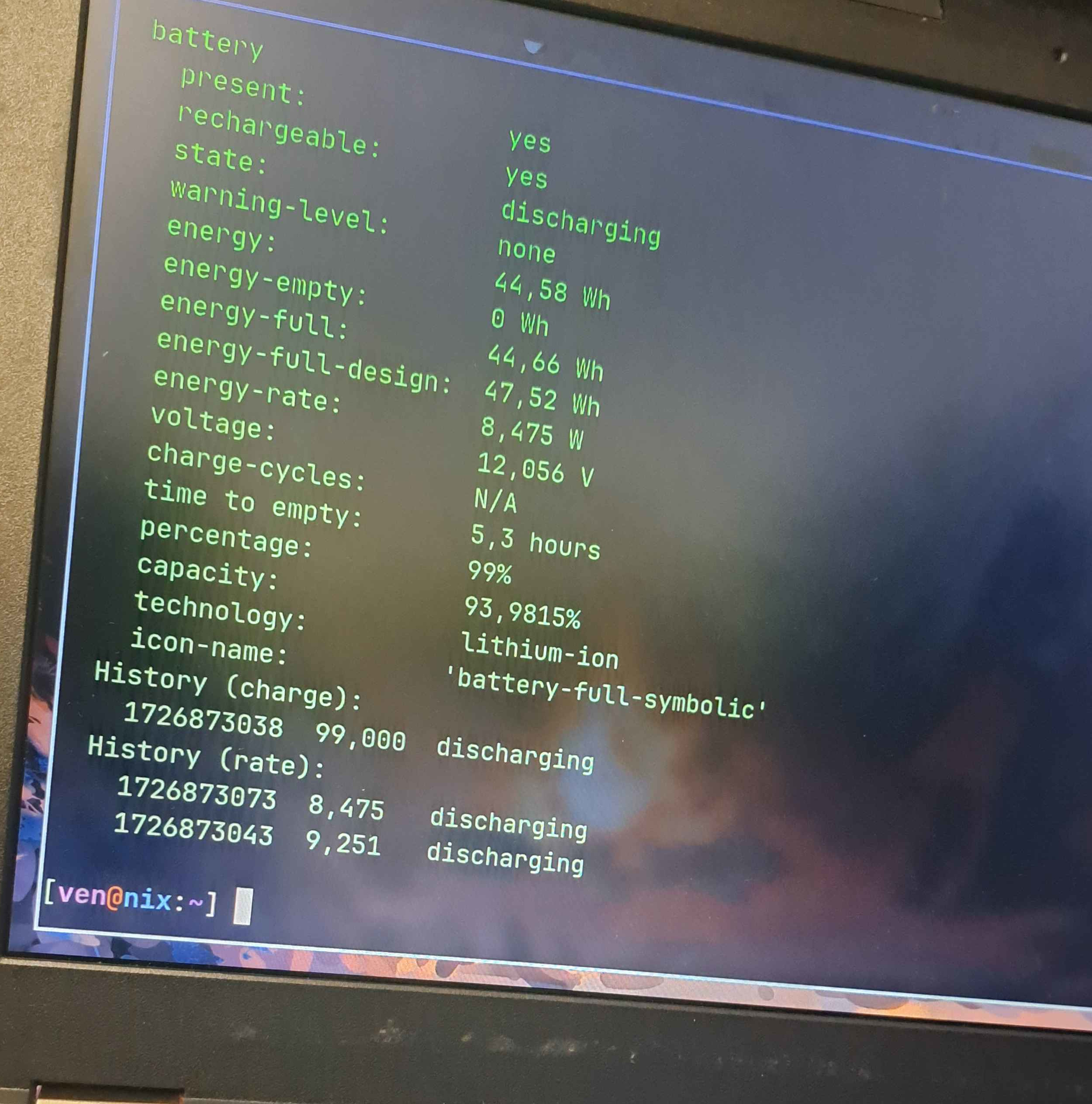 UPower info for the regular battery